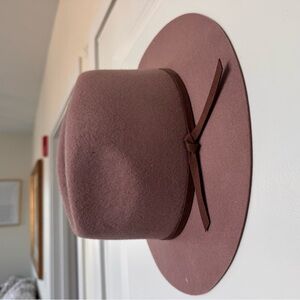 House of Harlow 1960 Felt Fedora in Dusty Lavender with Brown Trim